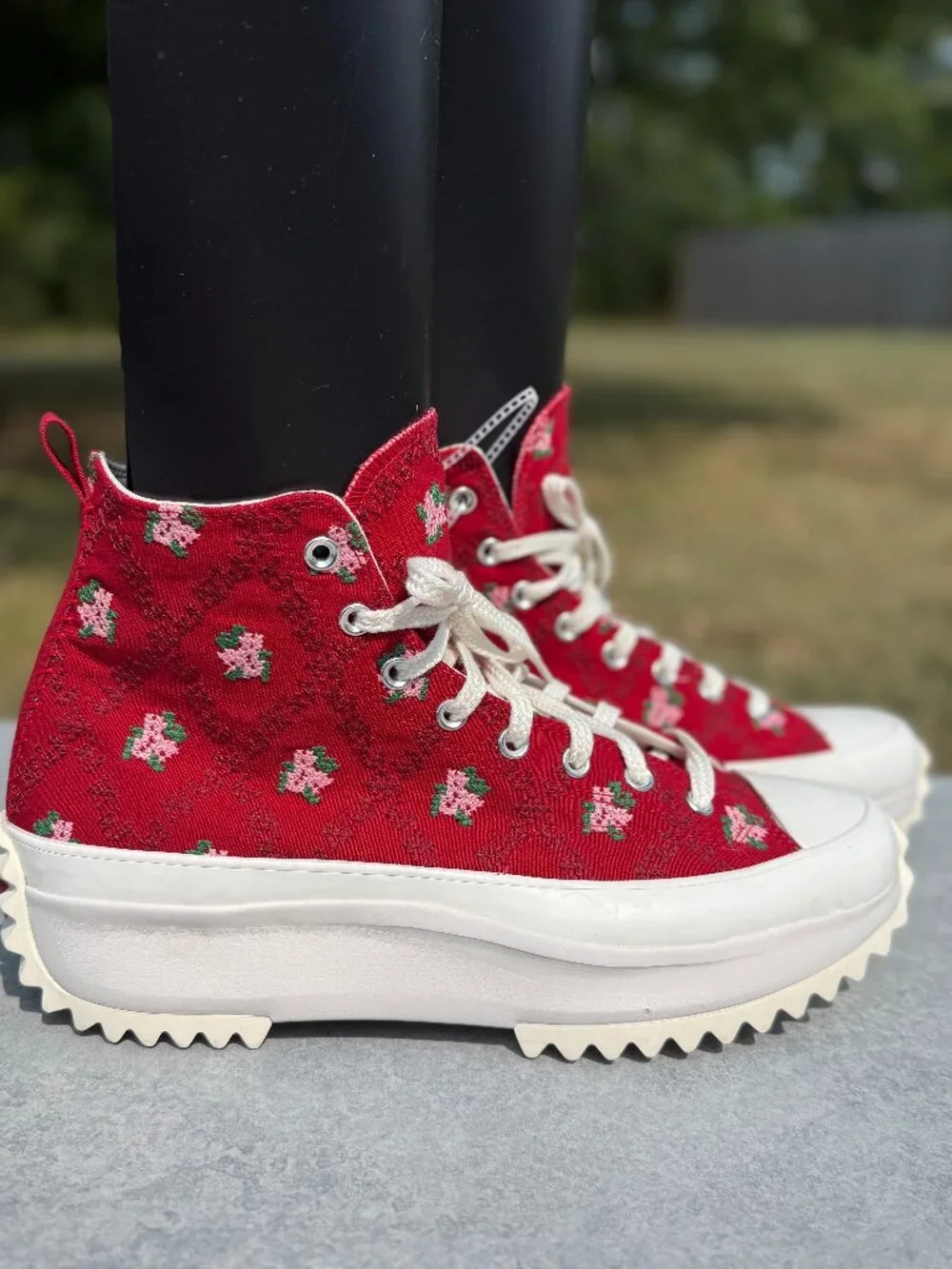 Converse Run Star Hike Mens 13 Womens 14.5 Red Floral Platform Coquette Y2K 4245